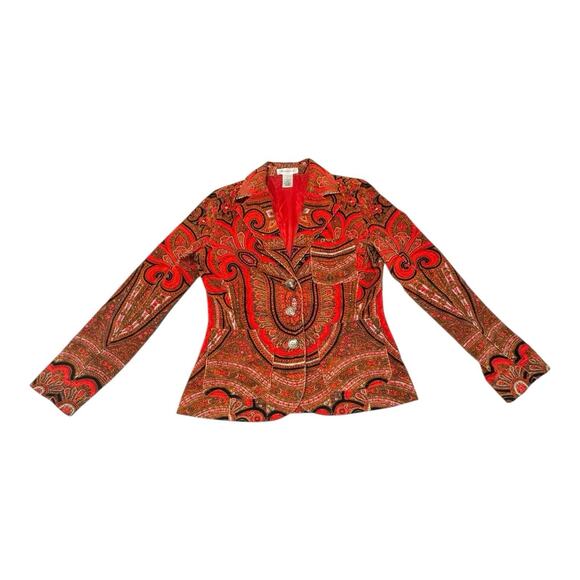 Isaac Mizrahi Women's S Red/Black Paisley Corduroy Jacket Blazer Lined Boho - Picture 1 of 10